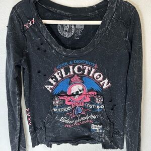 Affliction Black and Pink Graphic Sweater